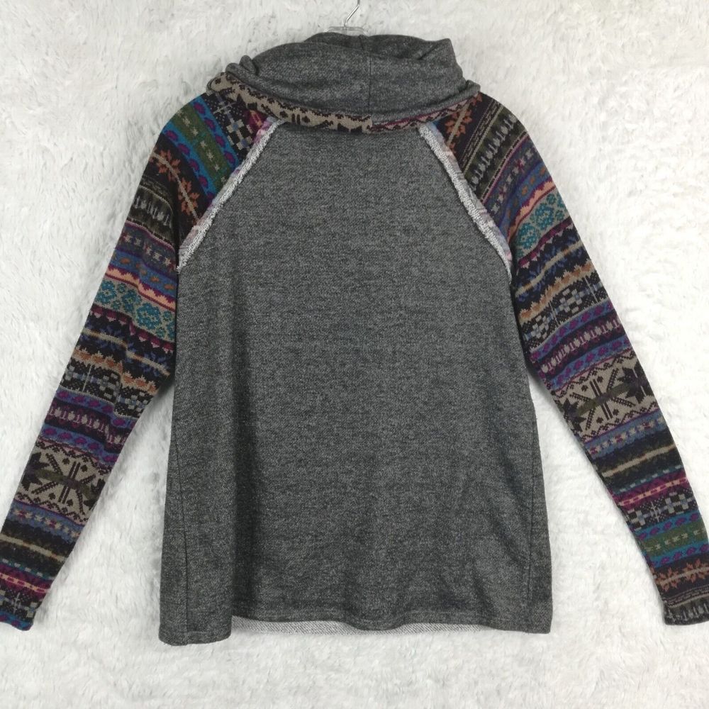 12pm Mon Ami Womens Sweater Cowl Neck Aztec Print‎ Colorblock Gray Multicolor S - Picture 2 of 11